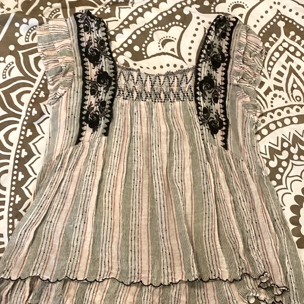 THML Floral Embroidered Striped Top | medium